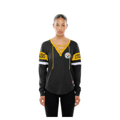 NFL Pittsburgh Steelers Women's Throwback Lace-Up Long-Sleeve T-Shirt