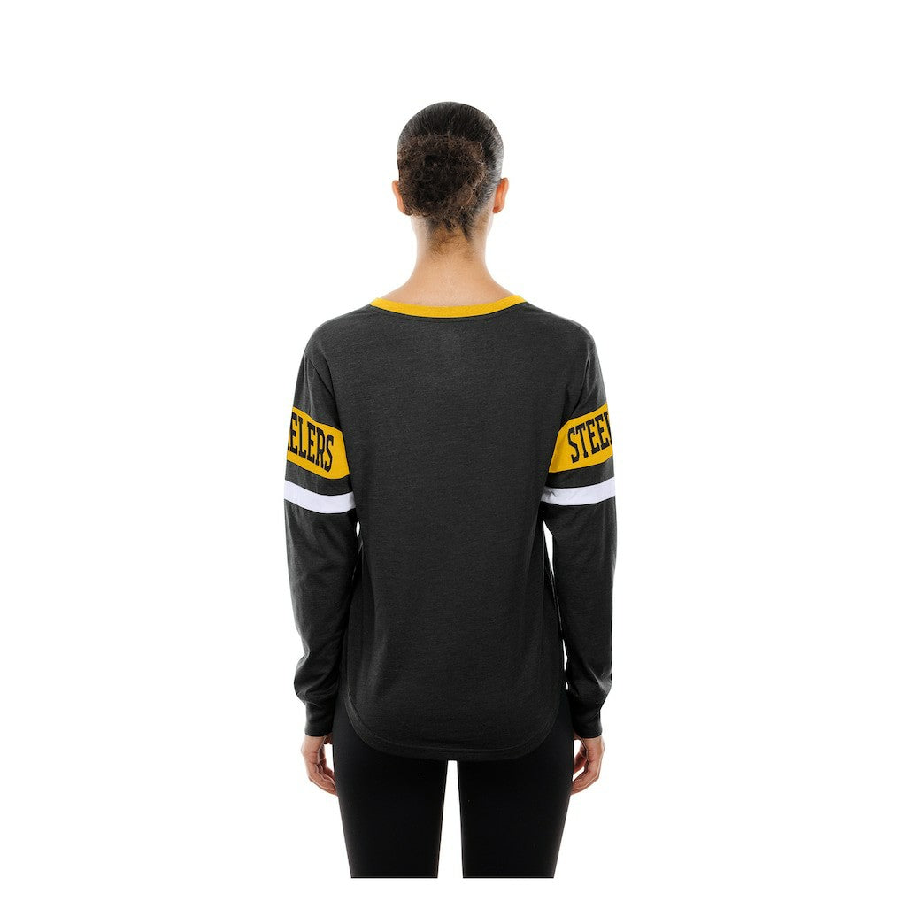 NFL Pittsburgh Steelers Women's Throwback Lace-Up Long-Sleeve T-Shirt