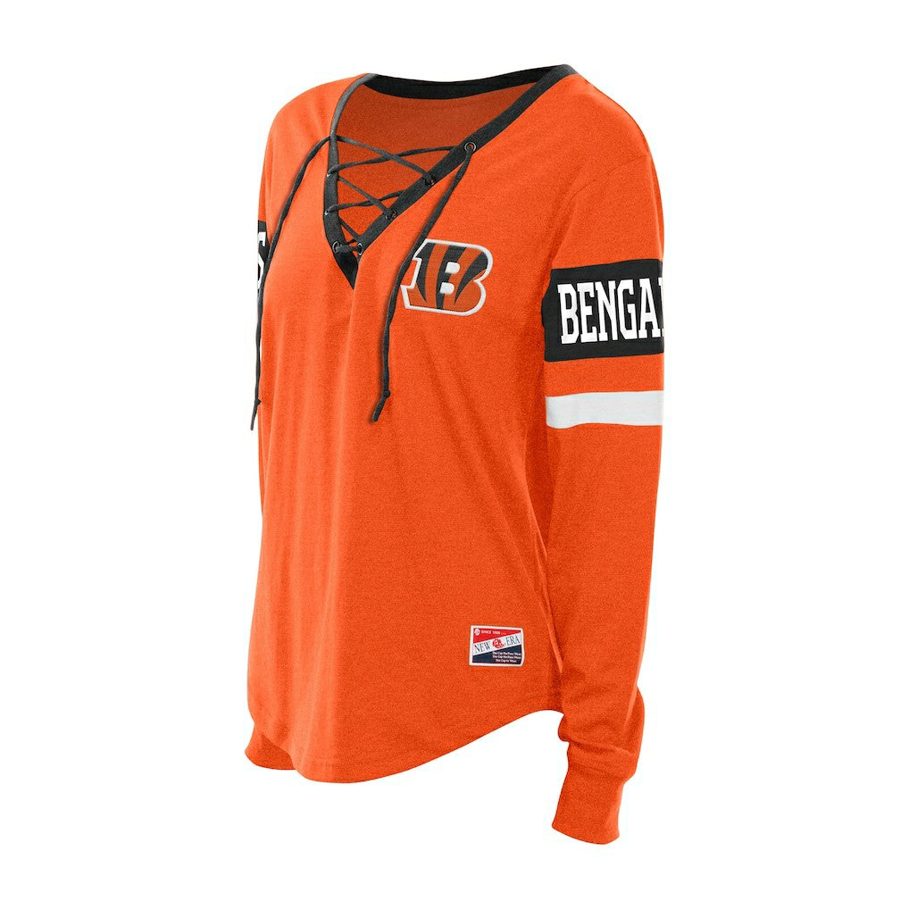 NFL Cincinnati Bengals Women's Throwback Lace-Up Long-Sleeve T-Shirt