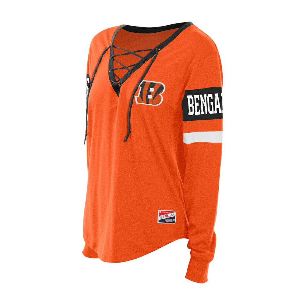 NFL Cincinnati Bengals Women's Throwback Lace-Up Long-Sleeve T-Shirt