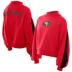 NFL San Francisco 49ers Women's Sport Night Mock Neck Balloon Sleeve Pullover Sweatshirt