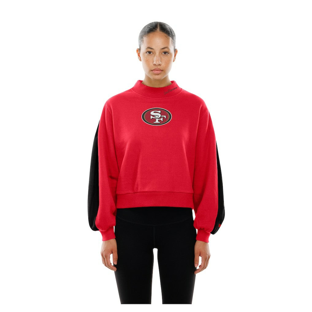 NFL San Francisco 49ers Women's Sport Night Mock Neck Balloon Sleeve Pullover Sweatshirt