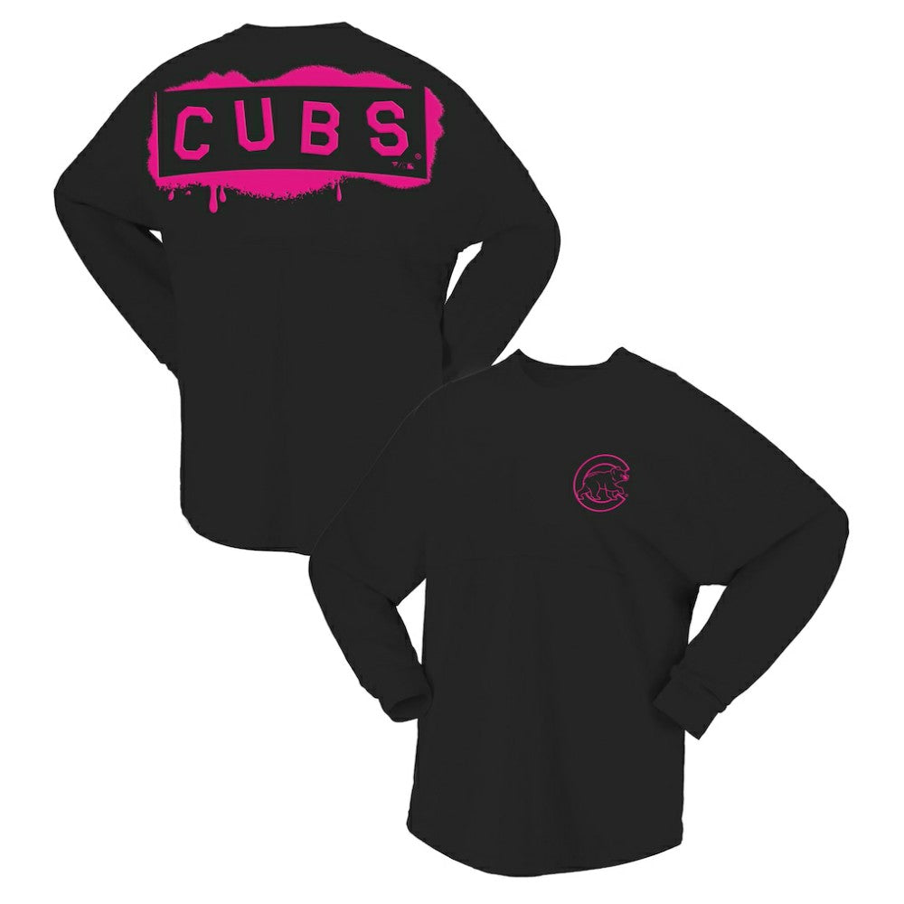 Chicago Cubs Women's Neon Jersey Long Sleeve T-Shirt - Black