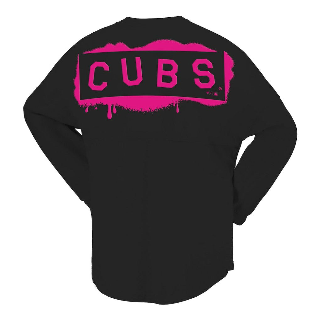 Chicago Cubs Women's Neon Jersey Long Sleeve T-Shirt - Black