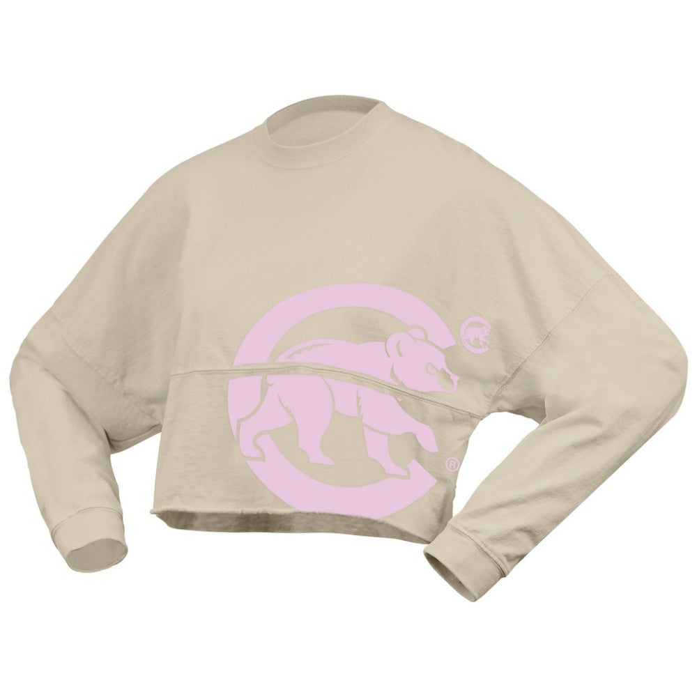 Chicago Cubs Women's Floral Preppy Cropped Long Sleeve T-Shirt - Cream