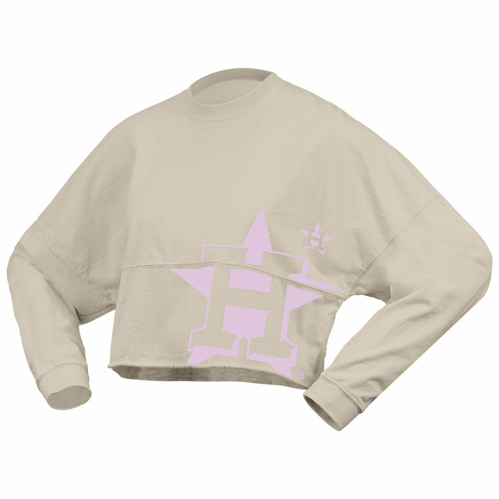 Houston Astros Women's Floral Preppy Cropped Long Sleeve T-Shirt - Cream