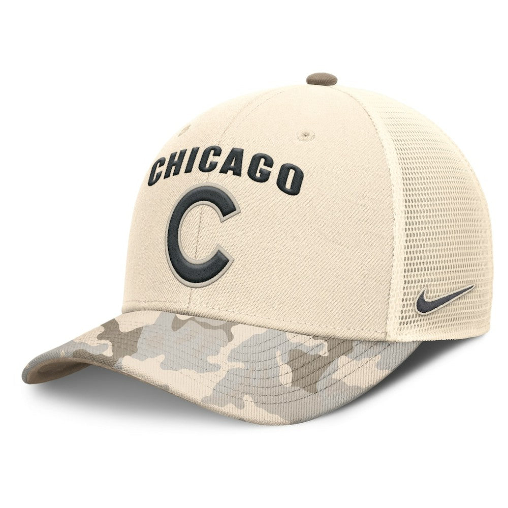 Chicago Cubs Camo Natural Pack Rise Adjustable Trucker Hat - Natural | Nike