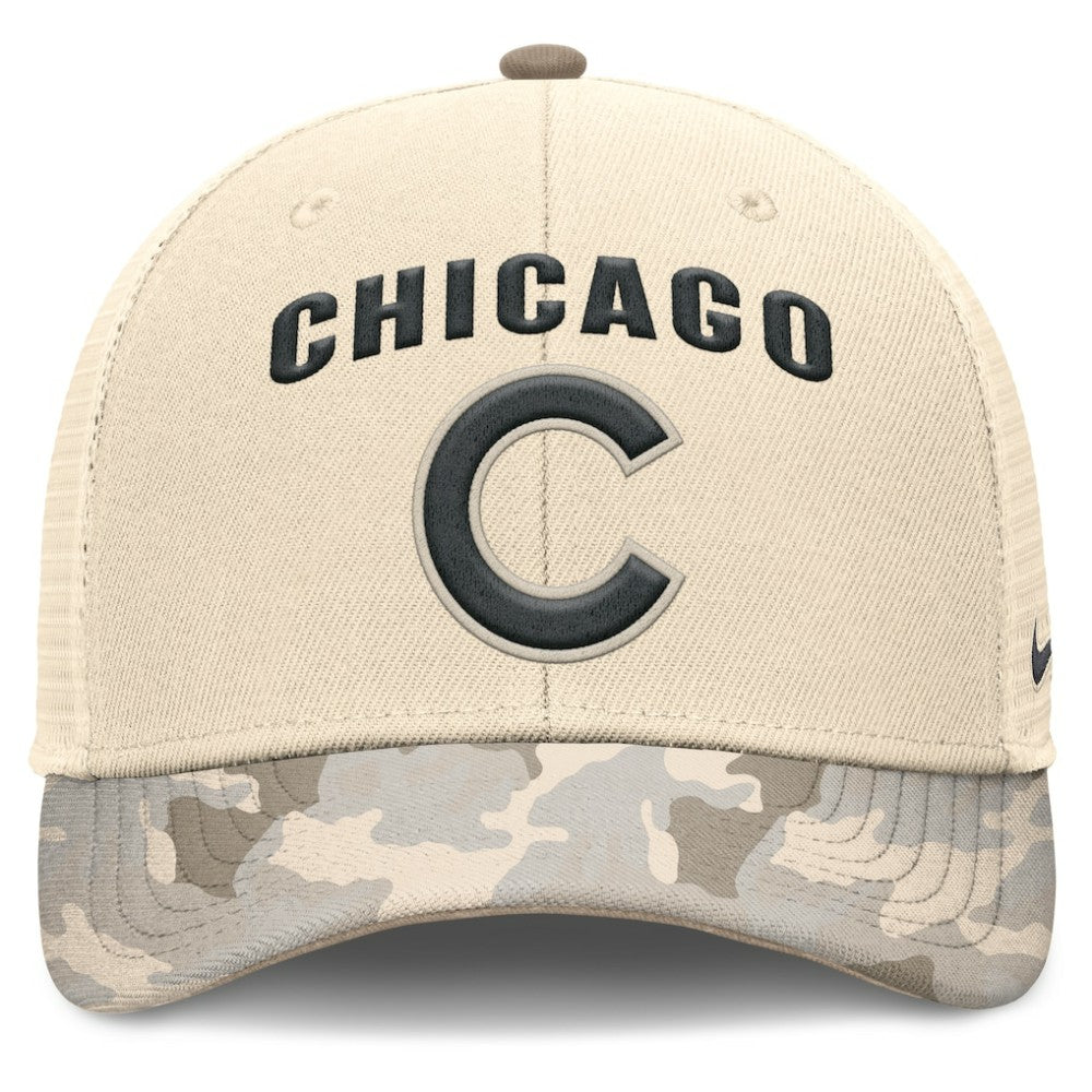 Chicago Cubs Camo Natural Pack Rise Adjustable Trucker Hat - Natural | Nike