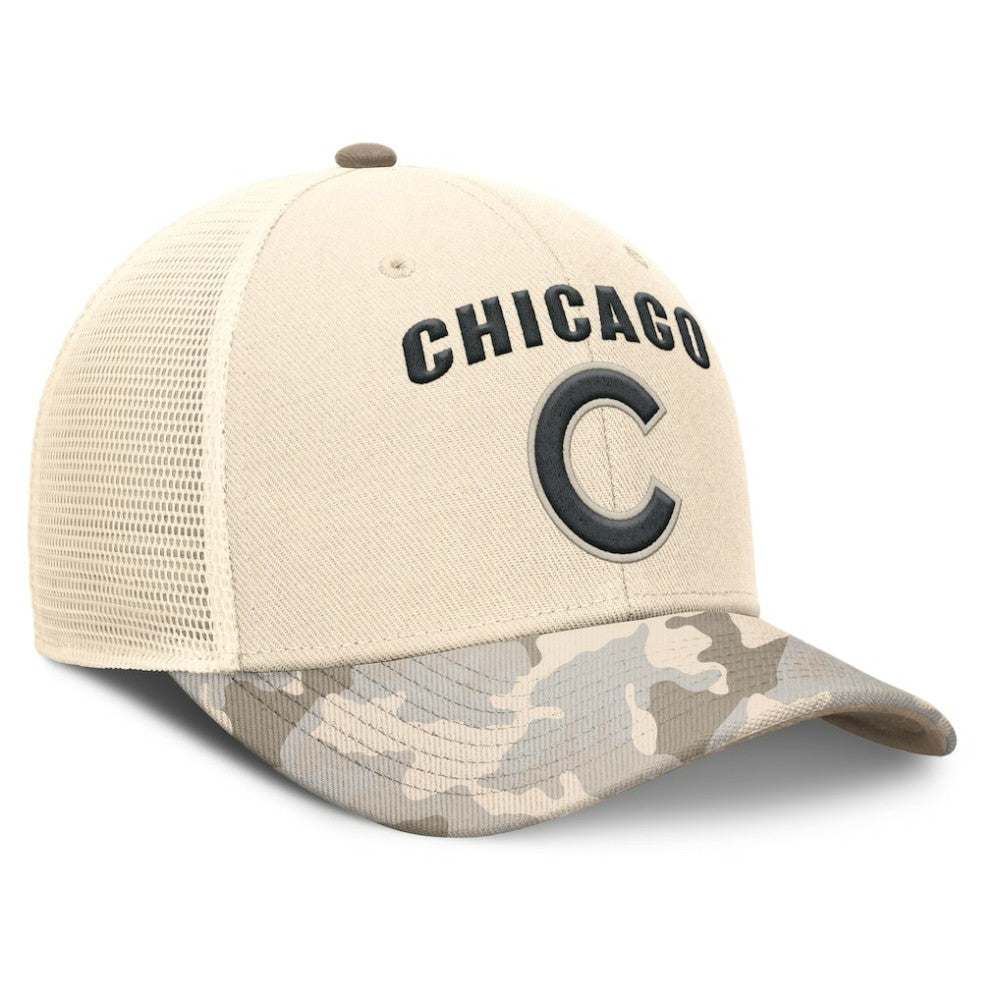 Chicago Cubs Camo Natural Pack Rise Adjustable Trucker Hat - Natural | Nike