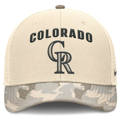 Colorado Rockies Camo Natural Pack Rise Adjustable Trucker Hat - Natural | Nike