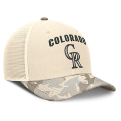 Colorado Rockies Camo Natural Pack Rise Adjustable Trucker Hat - Natural | Nike