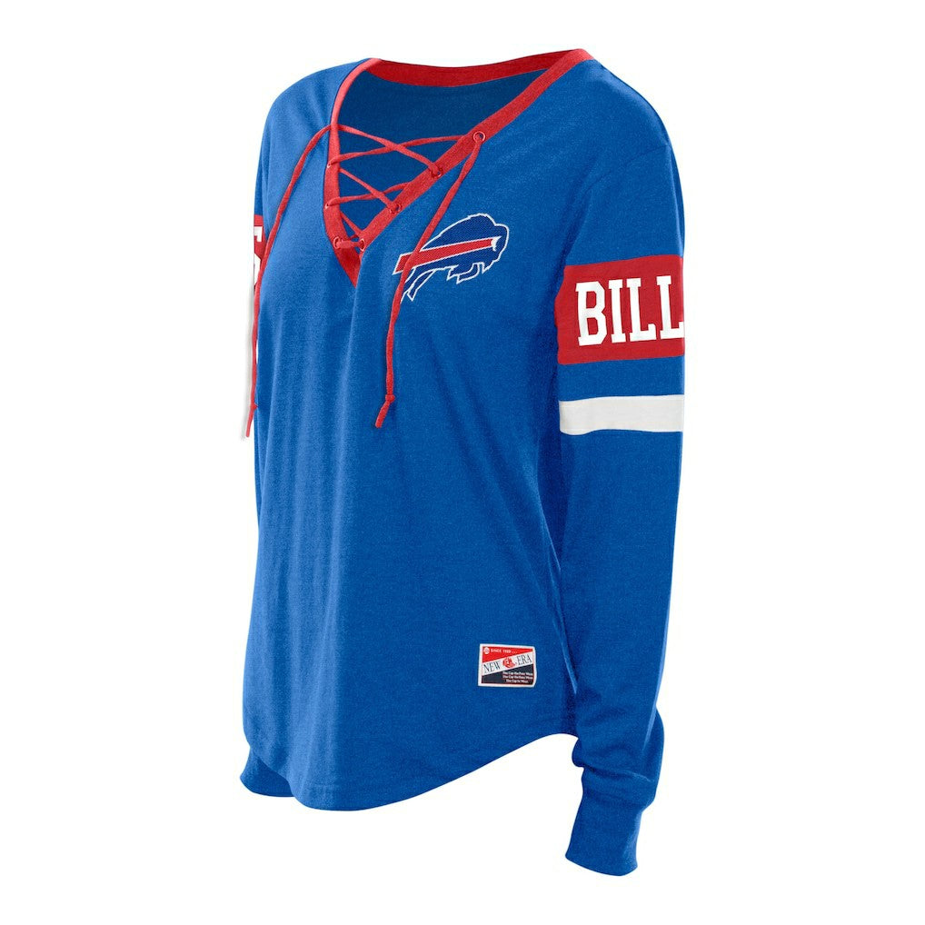 NFL Buffalo Bills Women's Plus Size Throwback Lace-Up Long Sleeve T-Shirt