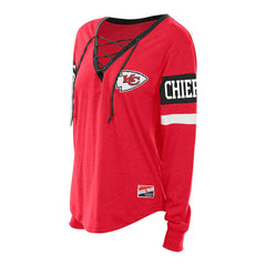 NFL Kansas City Chiefs Women's Plus Size Throwback Lace-Up Long Sleeve T-Shirt