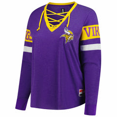NFL Minnesota Vikings Women's Plus Size Throwback Lace-Up Long Sleeve T-Shirt