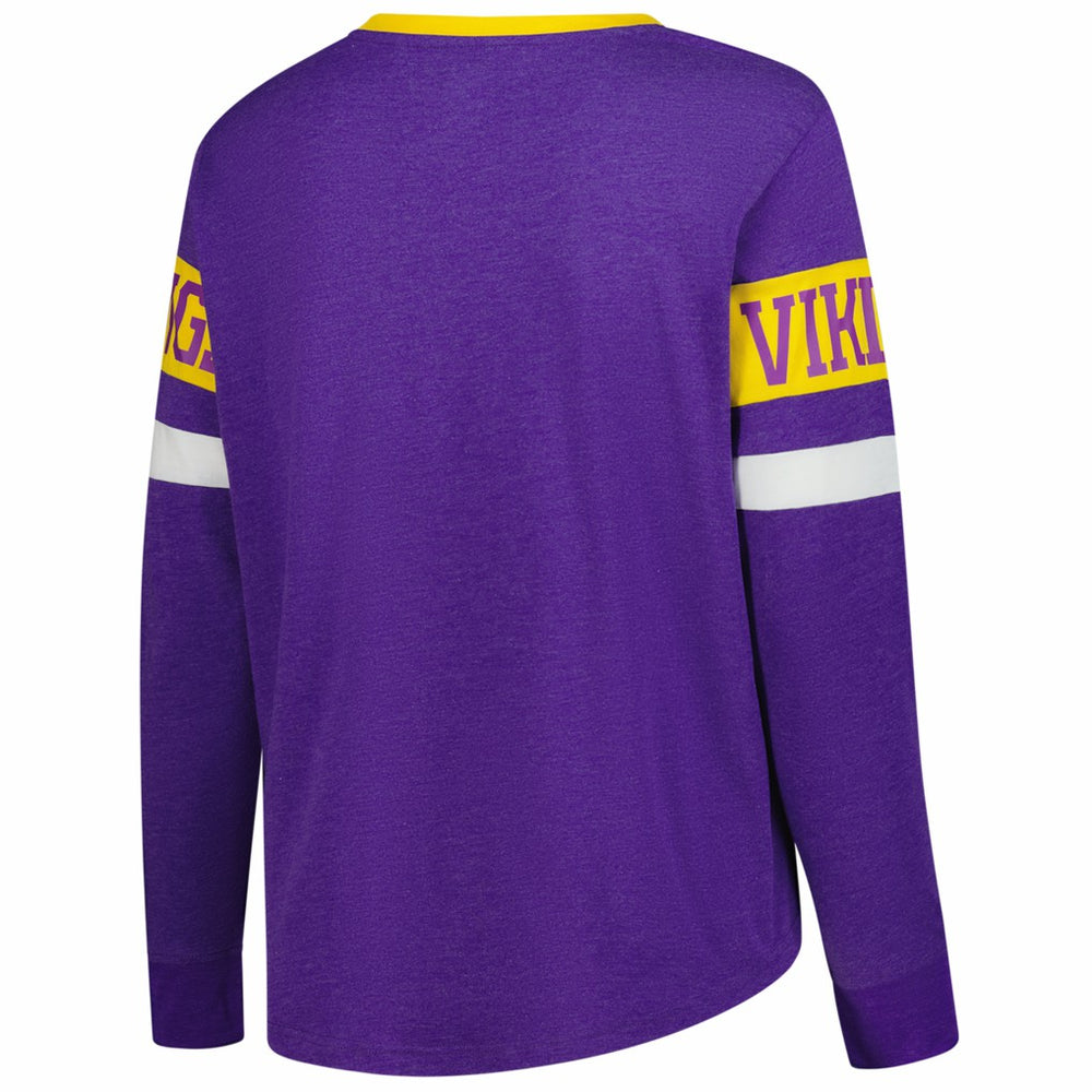NFL Minnesota Vikings Women's Plus Size Throwback Lace-Up Long Sleeve T-Shirt