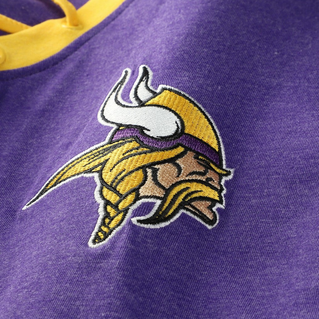 NFL Minnesota Vikings Women's Plus Size Throwback Lace-Up Long Sleeve T-Shirt