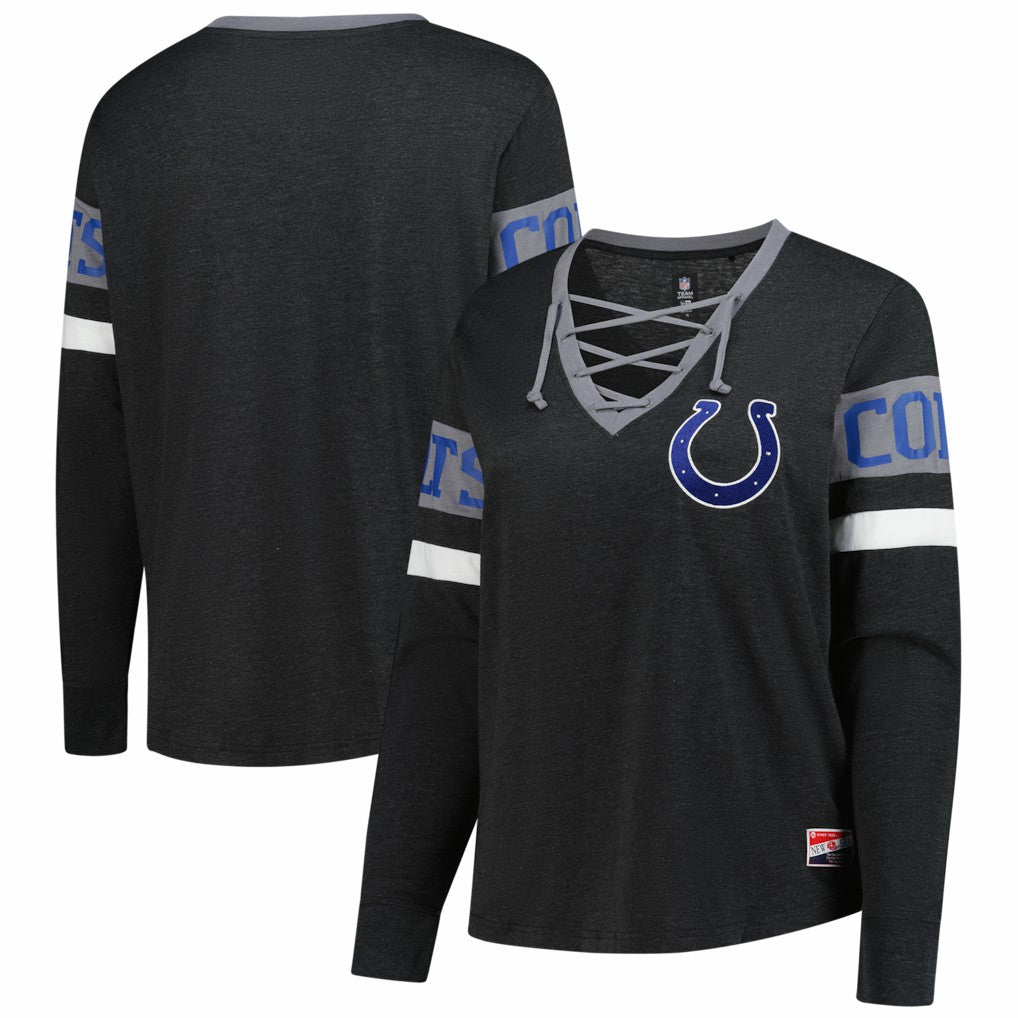 NFL Indianapolis Colts Women's Plus Size Throwback Lace-Up Long Sleeve T-Shirt
