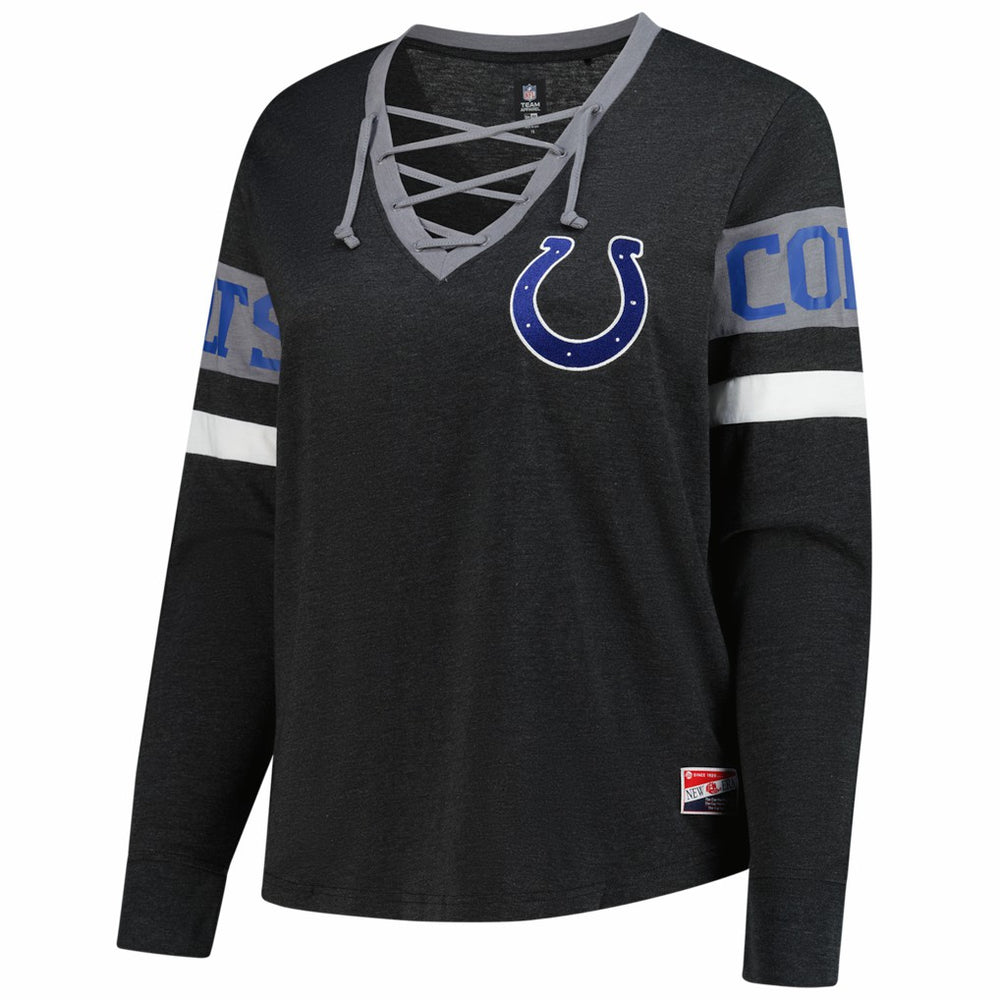 NFL Indianapolis Colts Women's Plus Size Throwback Lace-Up Long Sleeve T-Shirt