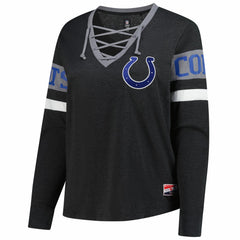 NFL Indianapolis Colts Women's Plus Size Throwback Lace-Up Long Sleeve T-Shirt