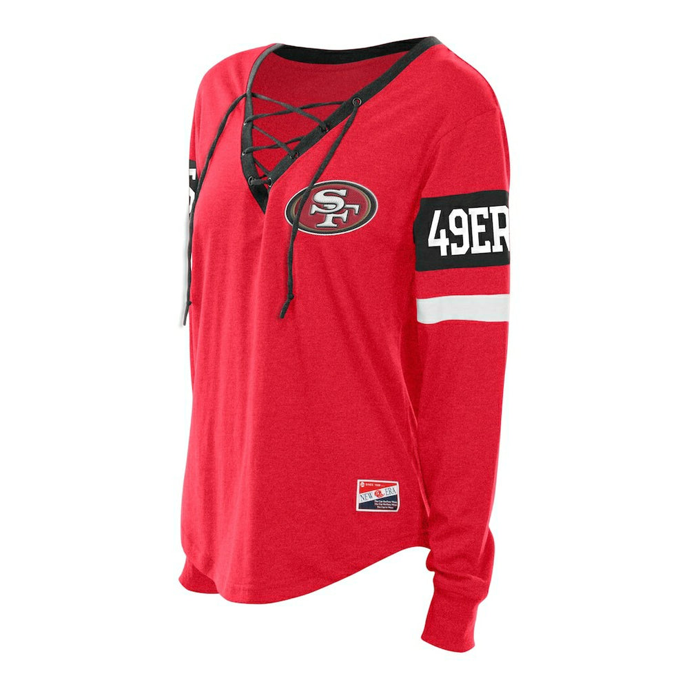 NFL San Francisco 49ers Women's Plus Size Throwback Lace-Up Long Sleeve T-Shirt