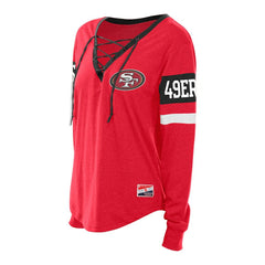 NFL San Francisco 49ers Women's Plus Size Throwback Lace-Up Long Sleeve T-Shirt