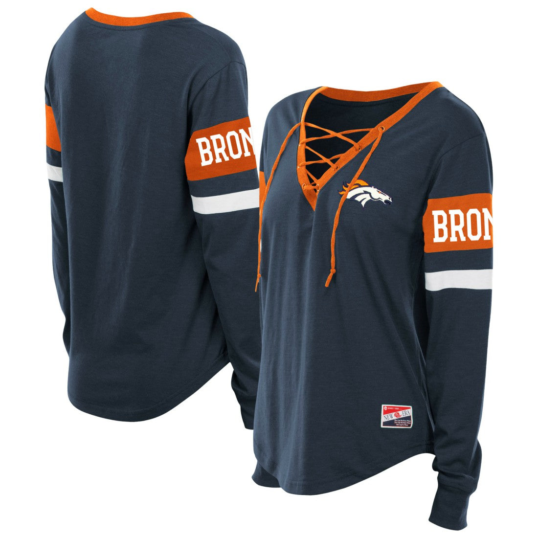 NFL Denver Broncos Women's Plus Size Throwback Lace-Up Long Sleeve T-Shirt