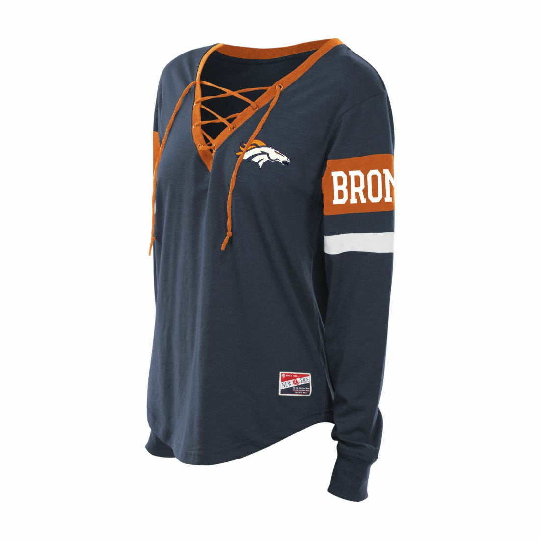 NFL Denver Broncos Women's Plus Size Throwback Lace-Up Long Sleeve T-Shirt