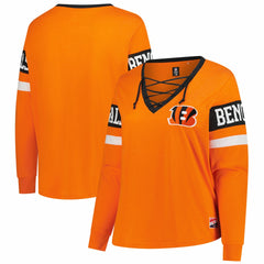 NFL Cincinnati Bengals Women's Plus Size Throwback Lace-Up Long Sleeve T-Shirt