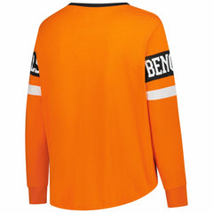 NFL Cincinnati Bengals Women's Plus Size Throwback Lace-Up Long Sleeve T-Shirt