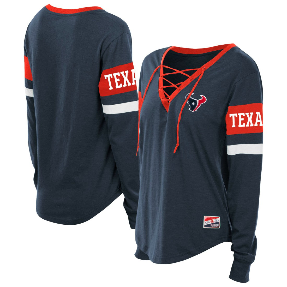 NFL Houston Texans Women's Plus Size Throwback Lace-Up Long Sleeve T-Shirt