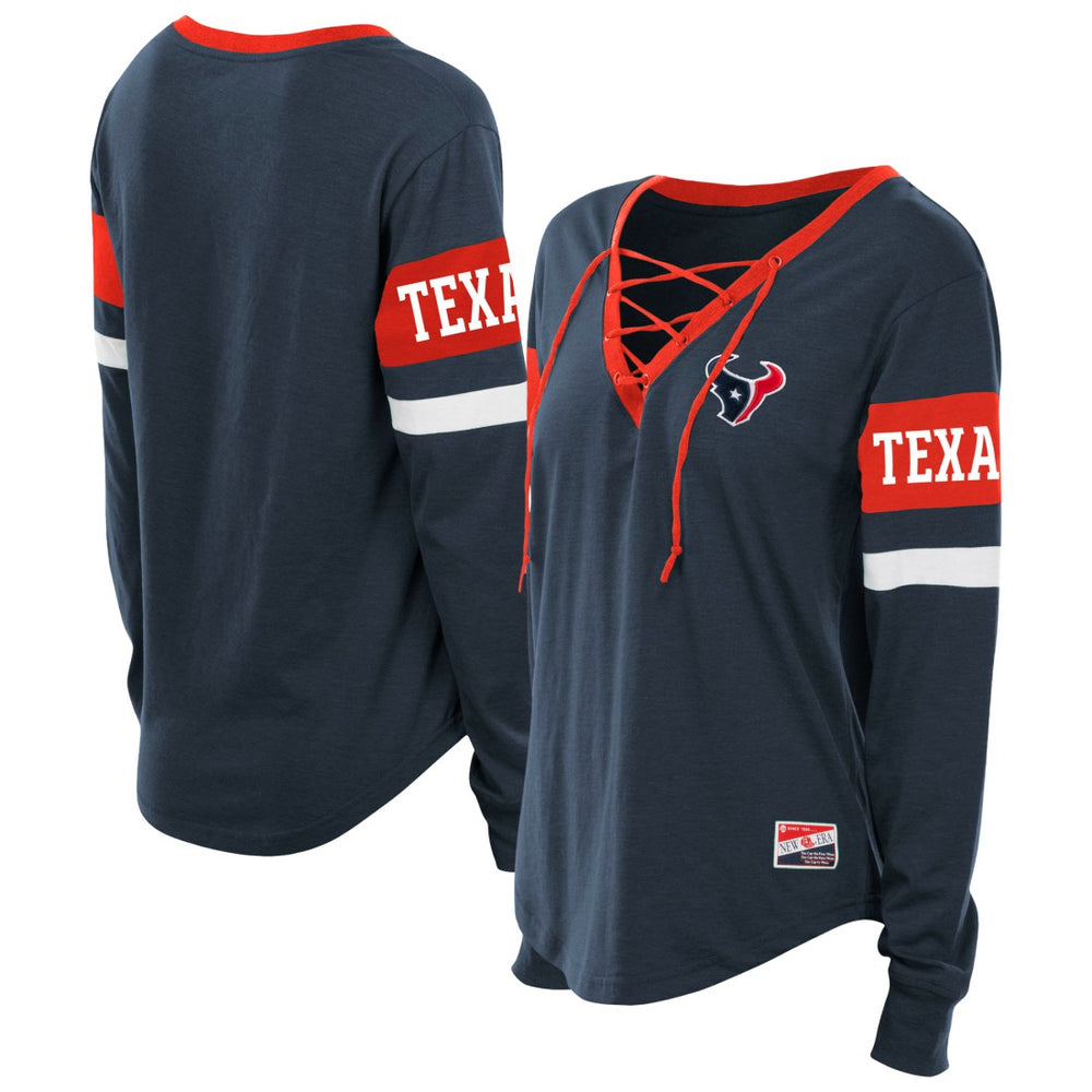 NFL Houston Texans Women's Plus Size Throwback Lace-Up Long Sleeve T-Shirt