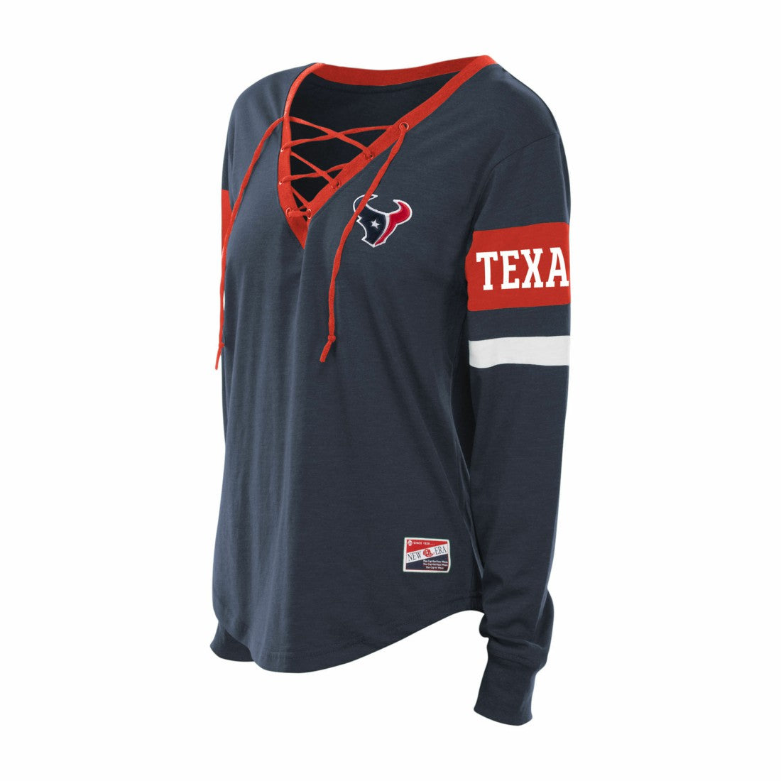 NFL Houston Texans Women's Plus Size Throwback Lace-Up Long Sleeve T-Shirt