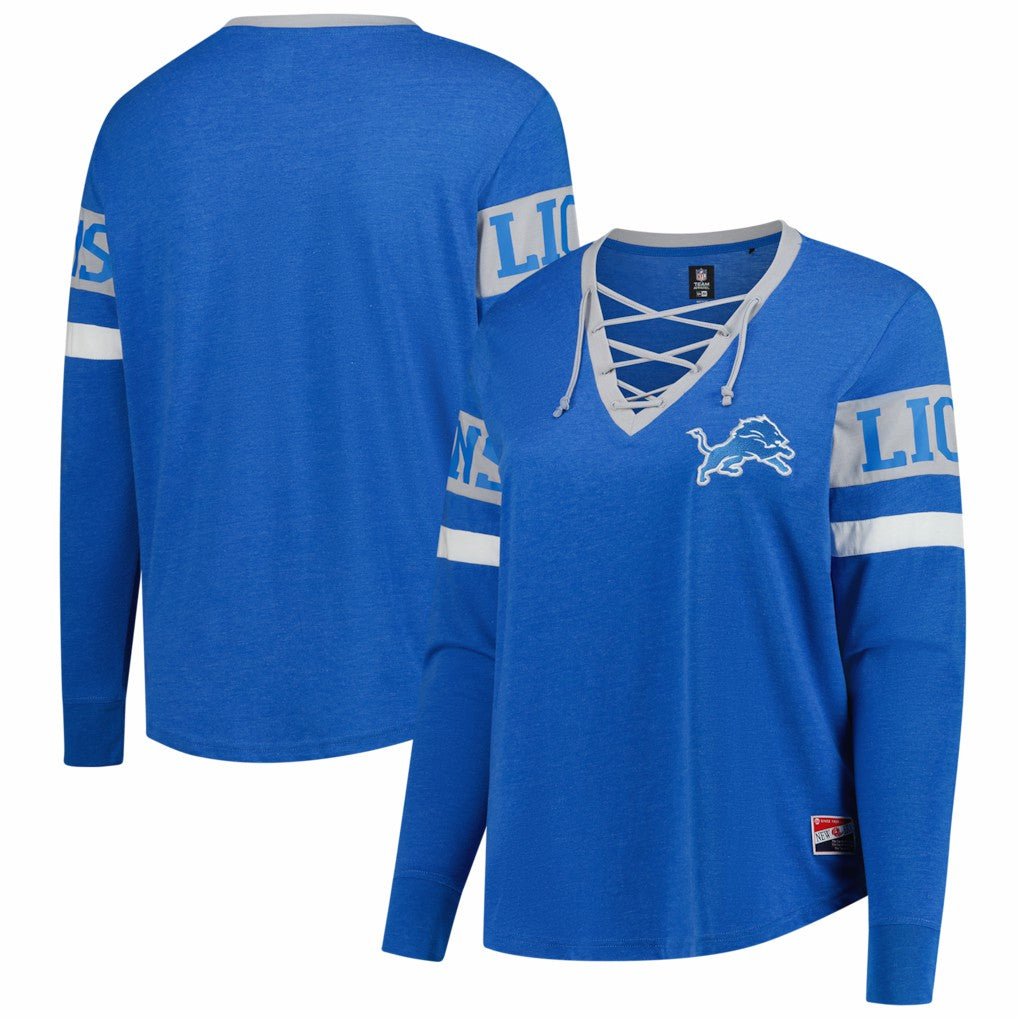 NFL Detroit Lions Women's Plus Size Throwback Lace-Up Long Sleeve T-Shirt