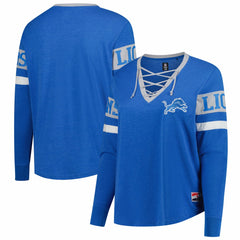 NFL Detroit Lions Women's Plus Size Throwback Lace-Up Long Sleeve T-Shirt