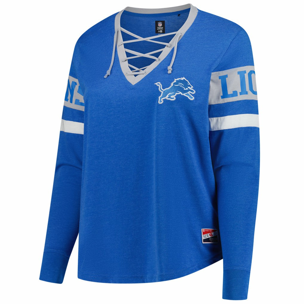 NFL Detroit Lions Women's Plus Size Throwback Lace-Up Long Sleeve T-Shirt