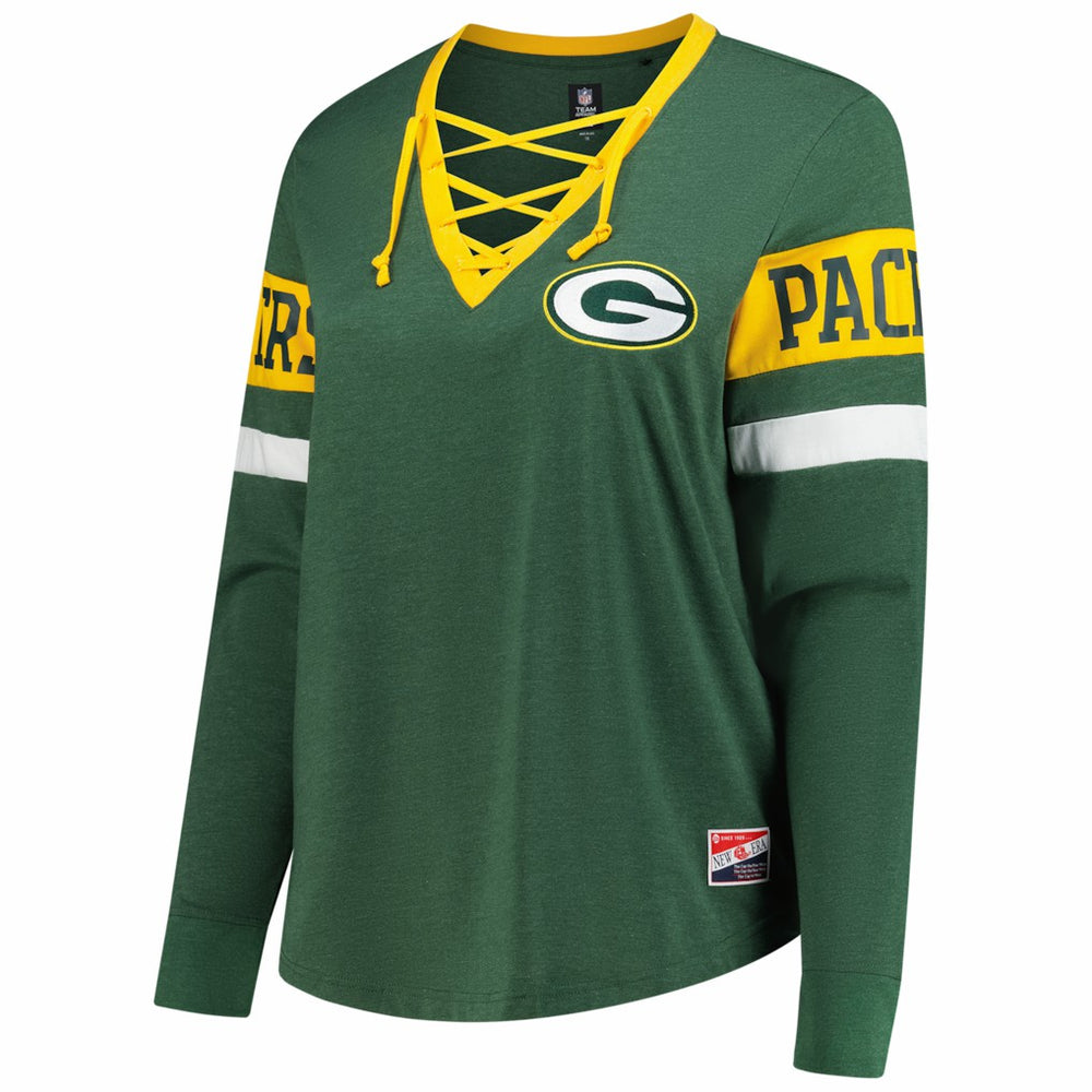 NFL Green Bay Packers Women's Plus Size Throwback Lace-Up Long Sleeve T-Shirt