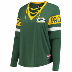 NFL Green Bay Packers Women's Plus Size Throwback Lace-Up Long Sleeve T-Shirt