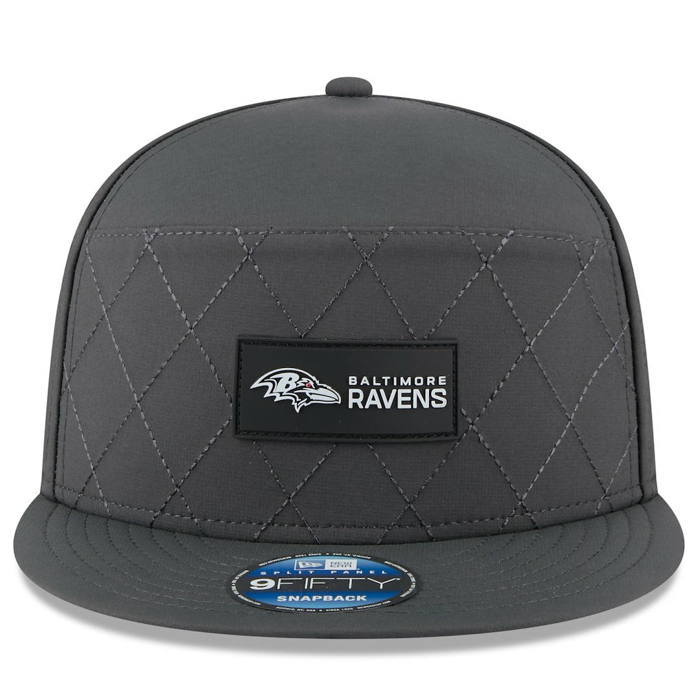NFL Baltimore Ravens 2025 Sideline Cold Weather Split Panel 9FIFTY Snapback Hat