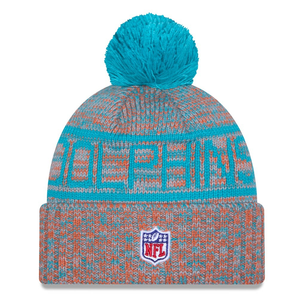 NFL Miami Dolphins 2025 Sideline Cold Weather Cuffed Knit Hat with Pom