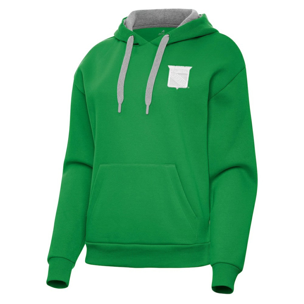 New York Rangers Antigua Women's St. Patrick's Day Victory Pullover Hoodie