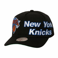 New York Knicks Busted Logo Wordmark Wrap-Around Pro Pinch Adjustable Hat - Black | Mitchell & Ness discount