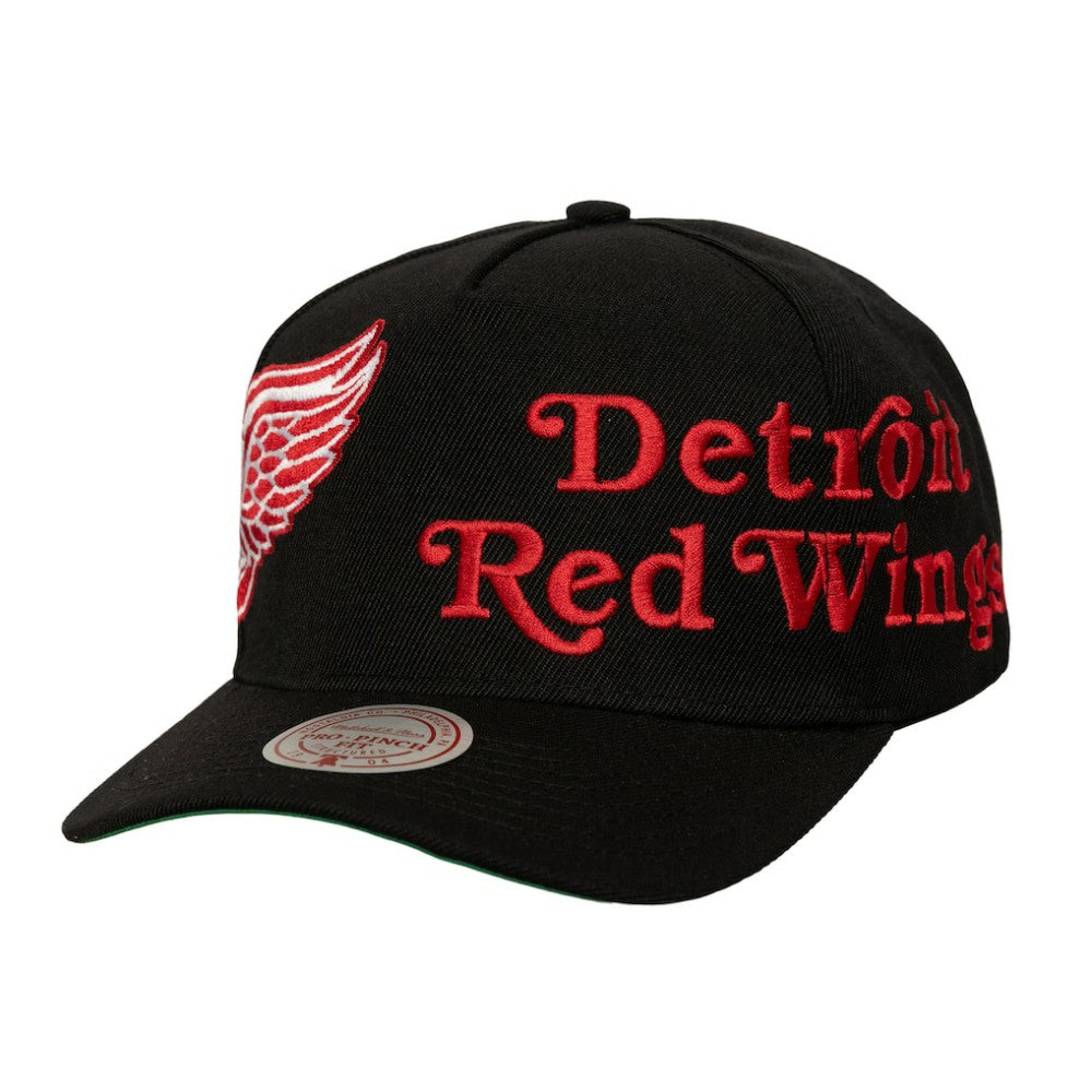Detroit Red Wings Mitchell & Ness Busted Logo Wordmark Wrap-Around Pro Pinch Adjustable Hat