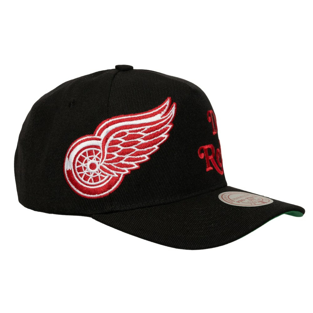 Detroit Red Wings Mitchell & Ness Busted Logo Wordmark Wrap-Around Pro Pinch Adjustable Hat