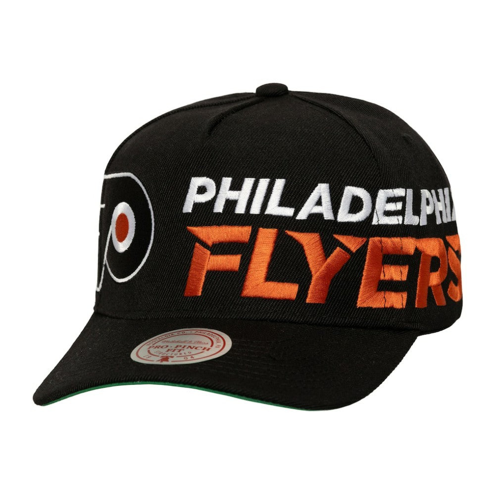 Philadelphia Flyers Mitchell & Ness Busted Logo Wordmark Wrap-Around Pro Pinch Adjustable Hat