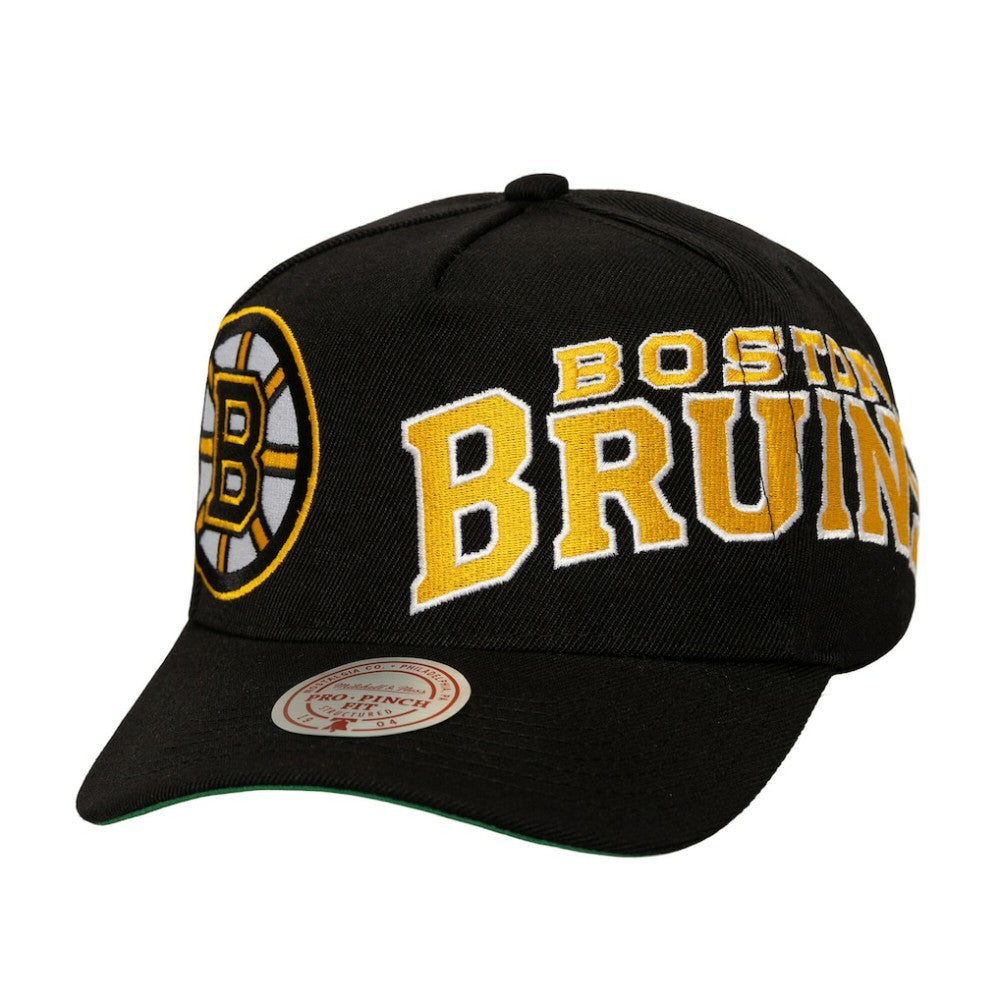 Boston Bruins Mitchell & Ness Busted Logo Wordmark Wrap-Around Pro Pinch Adjustable Hat