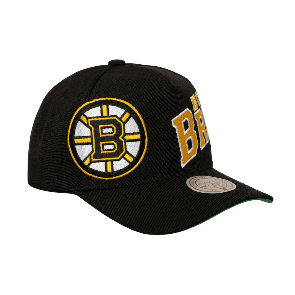 Boston Bruins Mitchell & Ness Busted Logo Wordmark Wrap-Around Pro Pinch Adjustable Hat