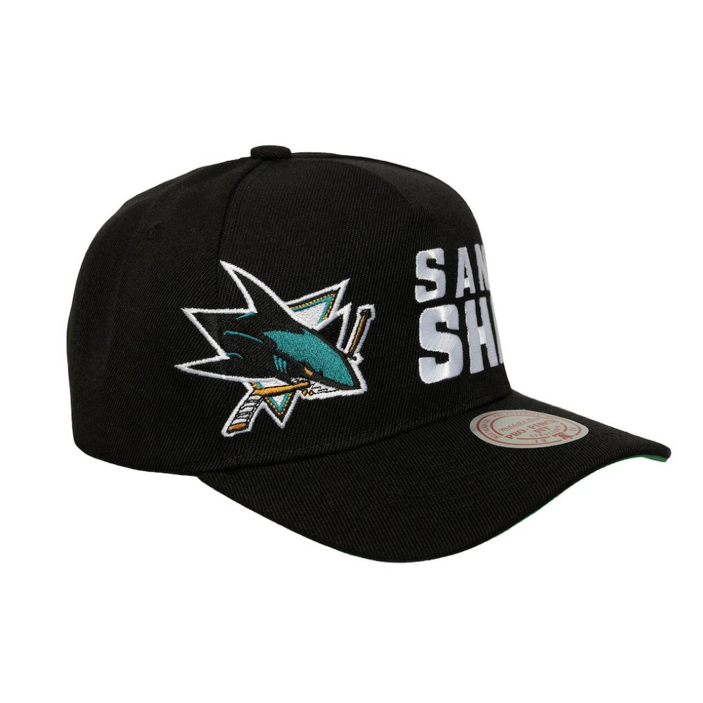 San Jose Sharks Mitchell & Ness Busted Logo Wordmark Wrap-Around Pro Pinch Adjustable Hat