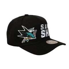 San Jose Sharks Mitchell & Ness Busted Logo Wordmark Wrap-Around Pro Pinch Adjustable Hat