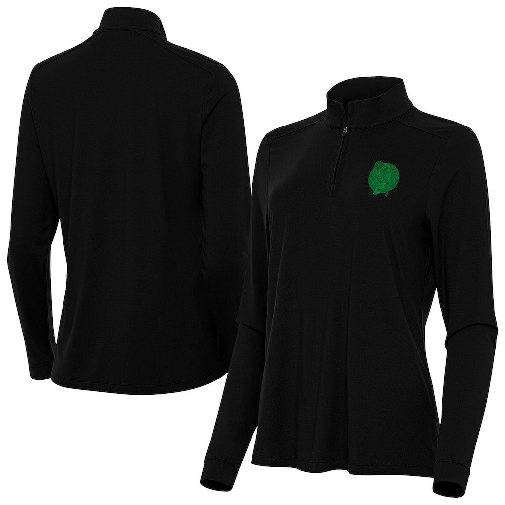 Boston Celtics Antigua Women's St. Patrick's Day Intent Quarter-Zip Top - Black on sale