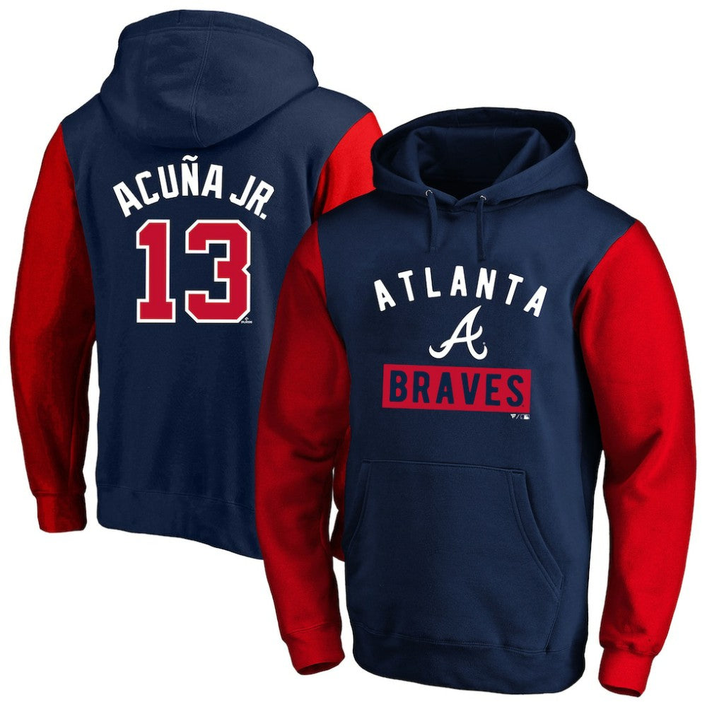 Ronald Acuna Jr. Atlanta Braves Profile Big & Tall Name & Number Fleece Pullover Hoodie - Navy